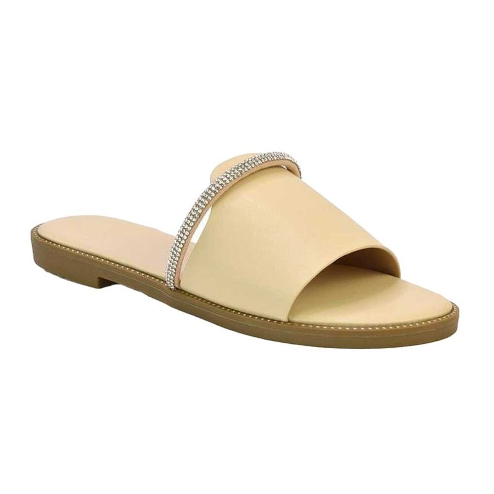 London Womens/Ladies Khai Rhinestone Diamante Flat Sliders / Nude
